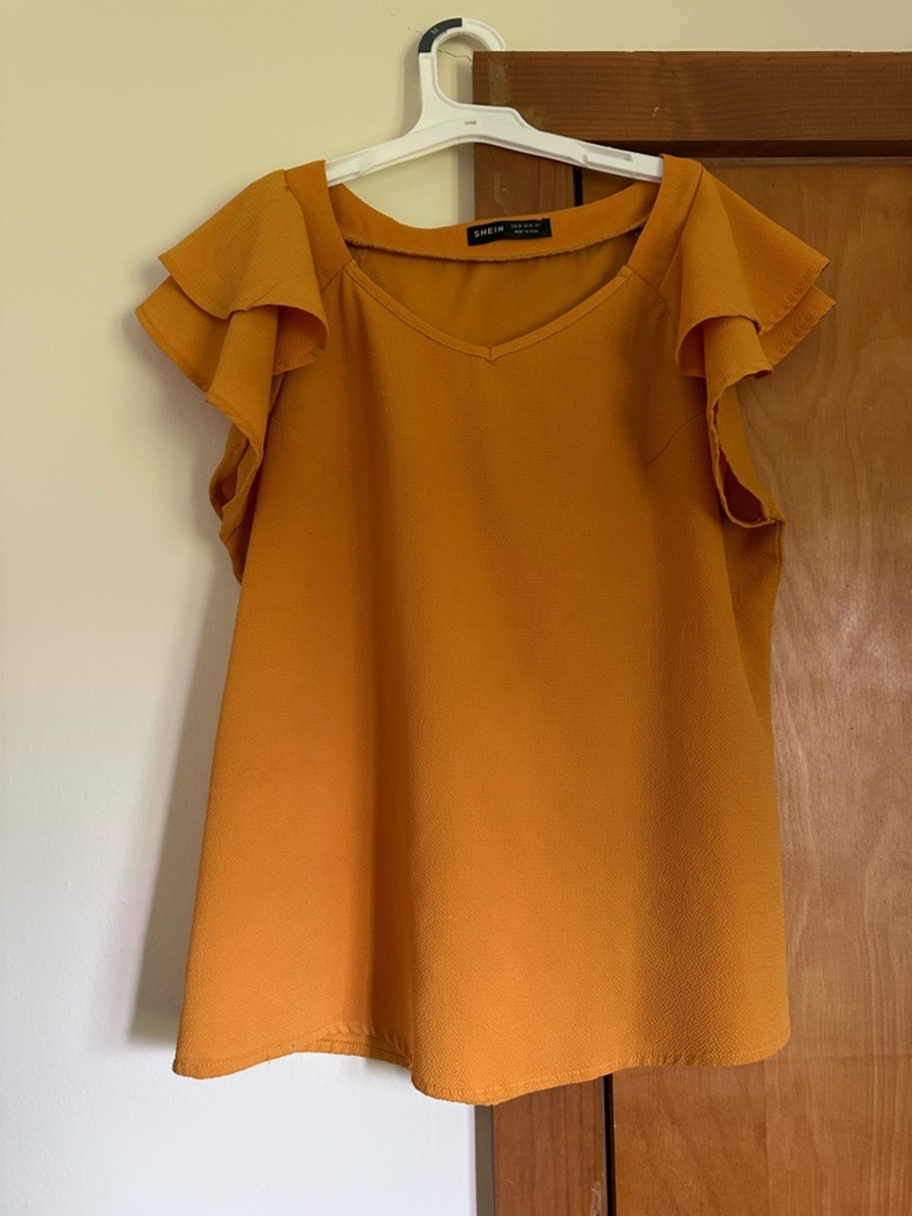 SHEIN Mustard Layered Ruffle Sleeve V-Neck Blouse